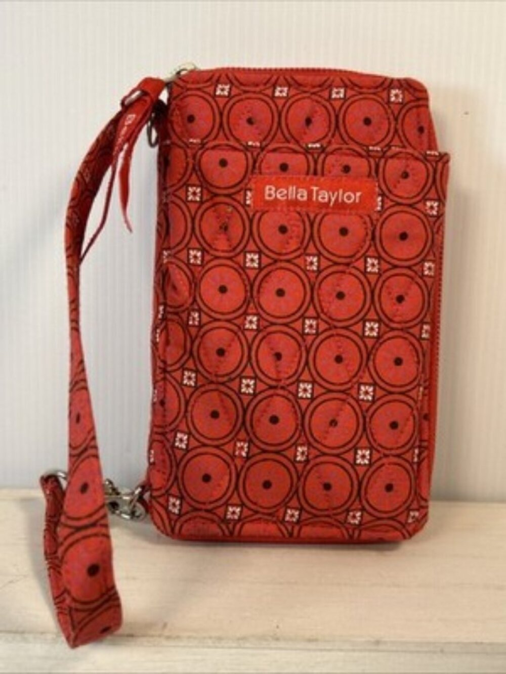 Bella Taylor Red Black White Circles Zip Around Wallet Wristlet Paisley Cotton